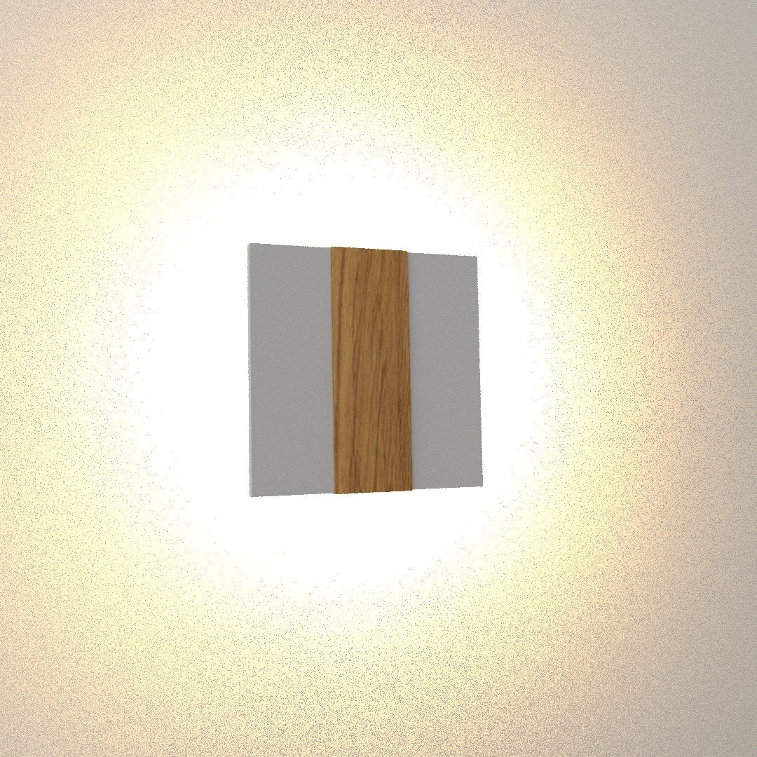 Quadratische Wandleuchte weiß und Holz indirektes Licht