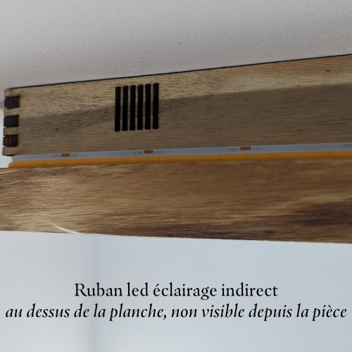 Plafonnier bois naturel 110 cm 3 spots et lumière indirecte