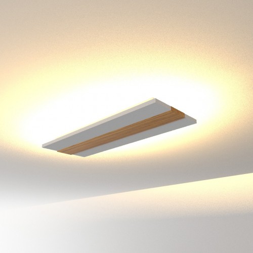 Plafonnier rectangulaire bois & blanc lumière indirecte