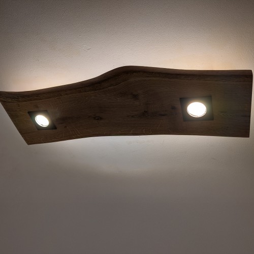 Plafonnier bois naturel spots et lumière indirecte