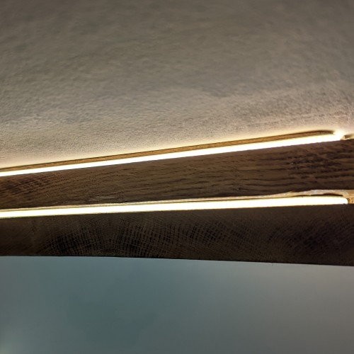 Luminaire carré chêne massif double bande lumineuse