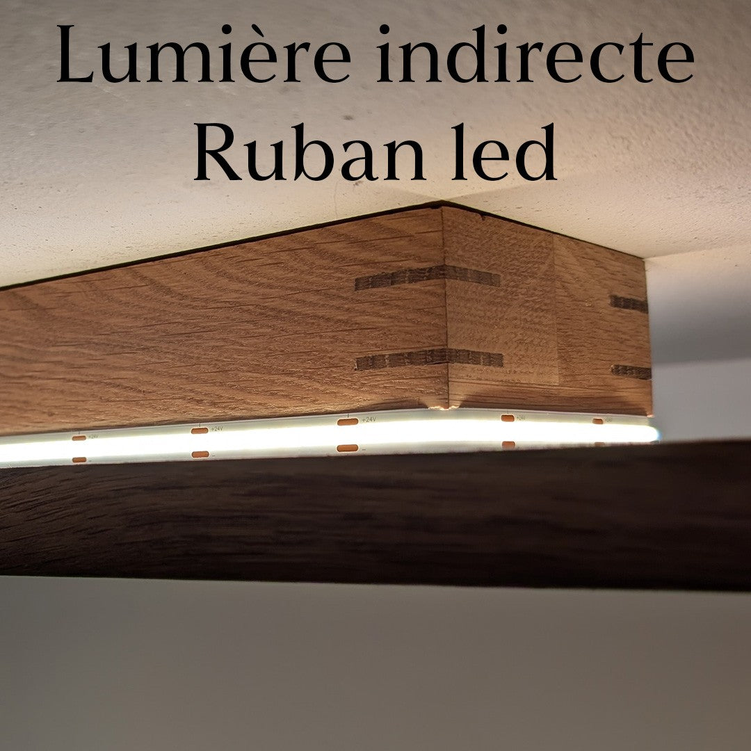 Plafonnier bois naturel spots et lumière indirecte