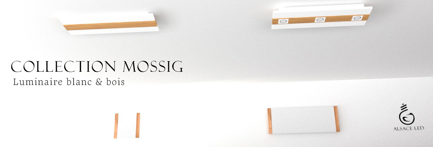 Collection Mossig, luminaires blanc et bois