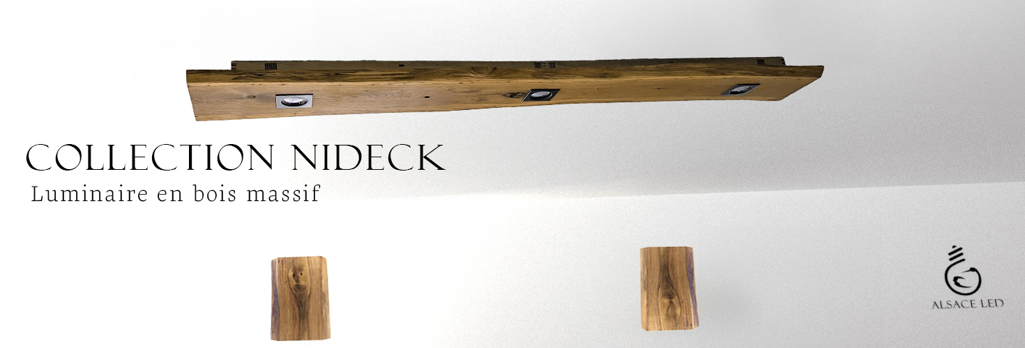 Collection Nideck, luminaires en bois massif